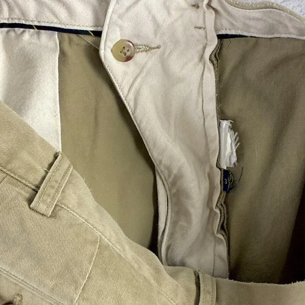 Polo Ralph Lauren Pants Men 38x31 Beige Twill Field Chino Pleated Preppy Classic